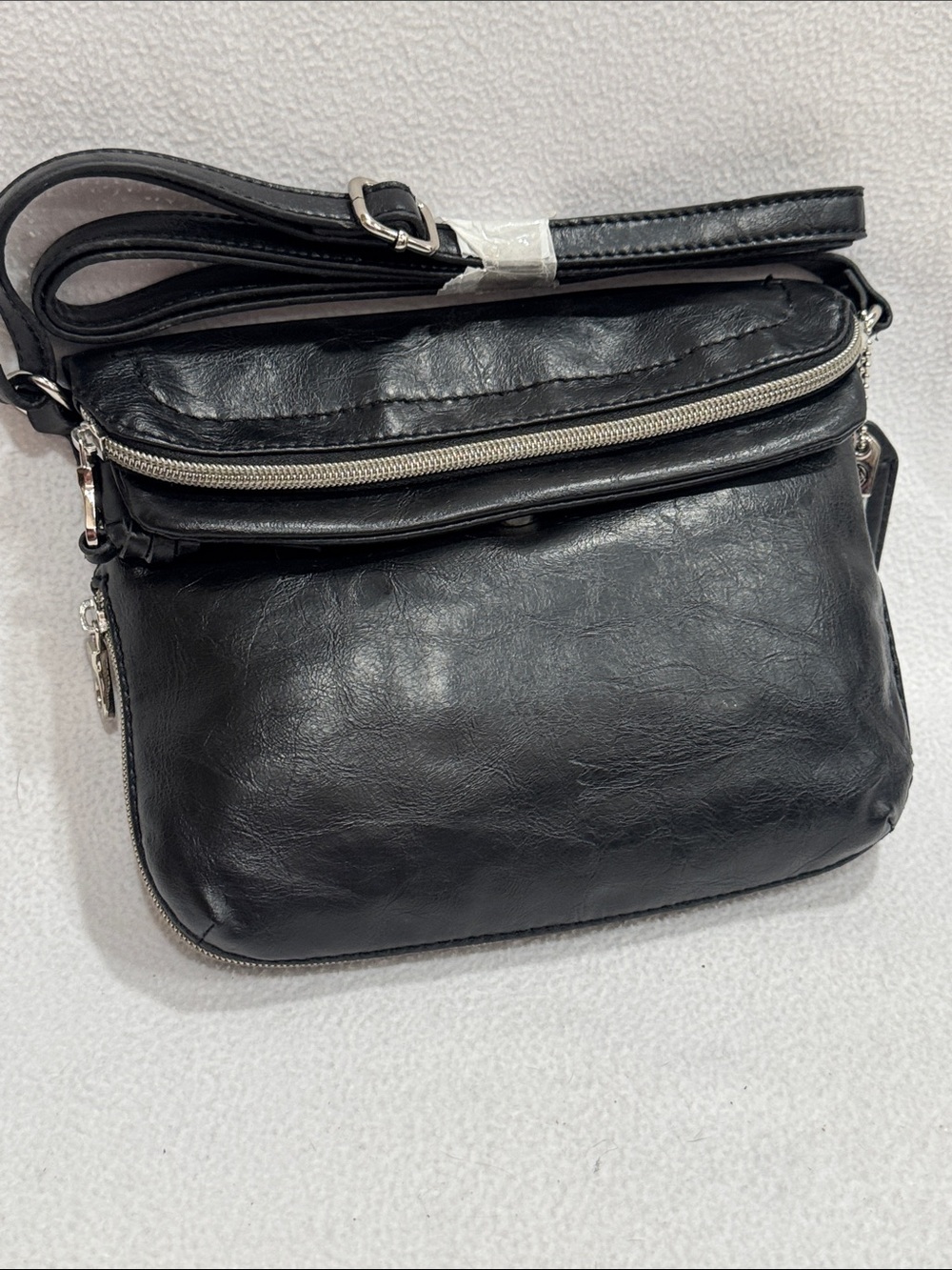Relic Black Leather Crossbody Bag with Silver Hardware